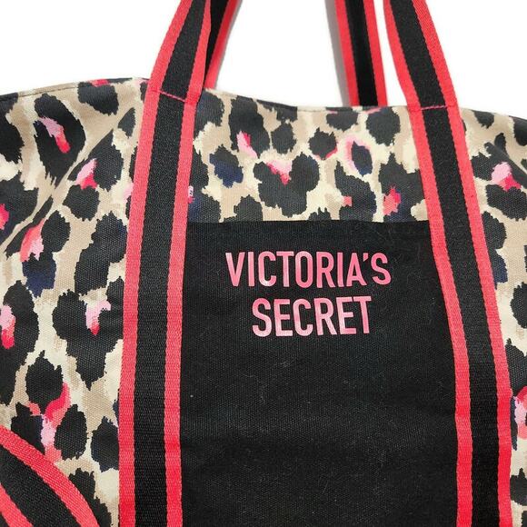 Victoria's Secret Women's Leopard Print Large Canvas Weekender Tote Bag - Picture 2 of 5